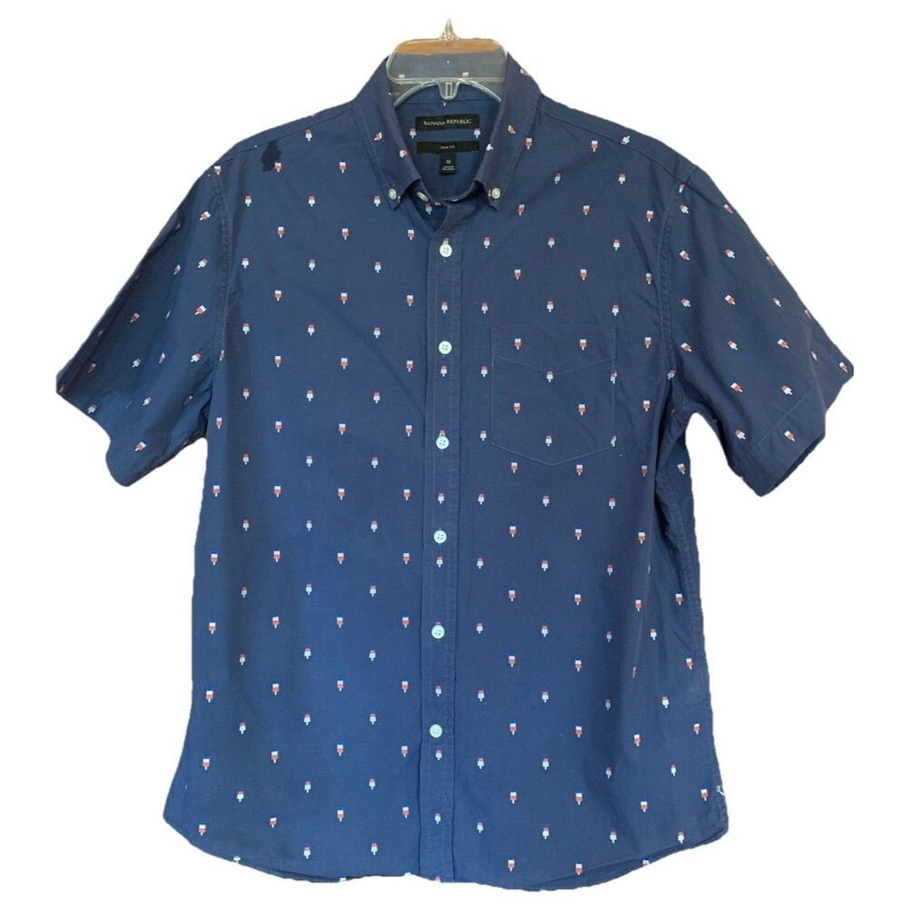 Banana Republic Men’s Popsicle Shirt Bomb Pop Navy Blue Sz Medium Slim Fit Fun